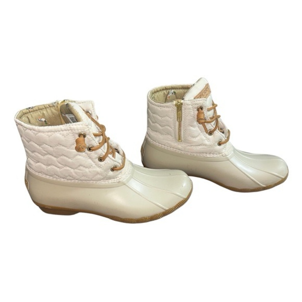 Sperry Top Sider Duck Rain Boots Chevron Quilted Shaft Nylon Ivory 7.5 EUC - Picture 2 of 14